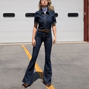 Veronica Beard Stella Denim Flare Leg Jumpsuit